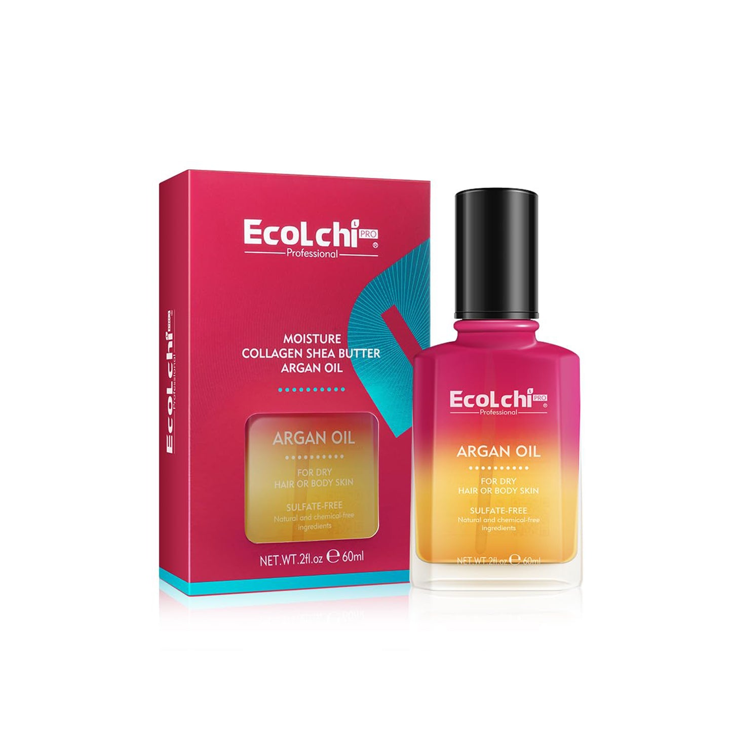 Ecolchi Argan Hair Oil Hair Serum Cold Pressed Weightless Vitamin E Argan Oil Hair Treatment for Dry Damaged Hair Body Skin 60ml