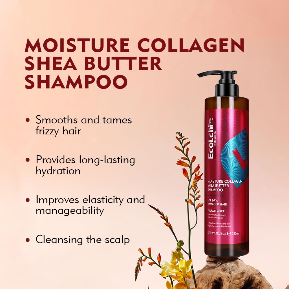Ecolchi Collagen Shampoo and Conditioner Set Natural Ingredien Moisture Deep Conditioning Shampoo and Conditioner for Dry and Damaged All Hair Types 2X200ml