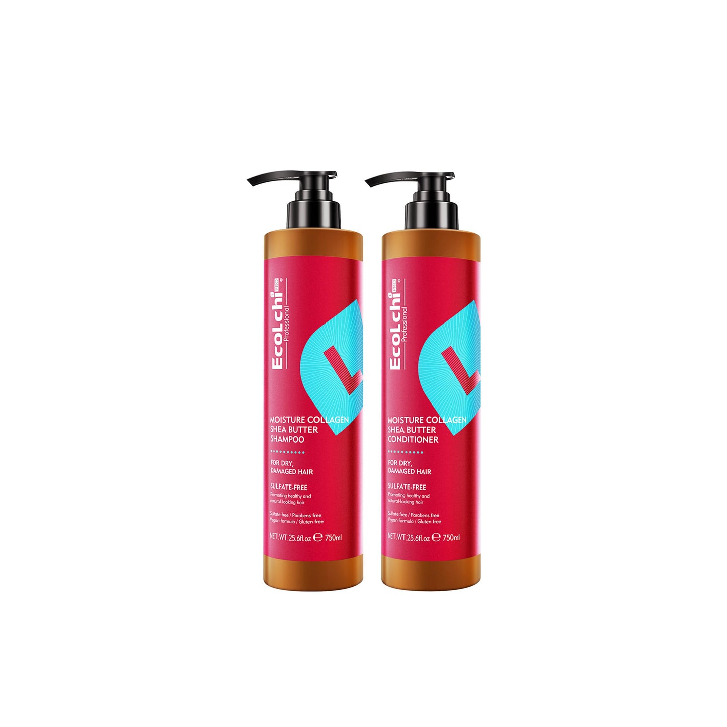 Ecolchi Collagen Shampoo and Conditioner Set Natural Ingredien Moisture Deep Conditioning Shampoo and Conditioner for Dry and Damaged All Hair Types 2X200ml
