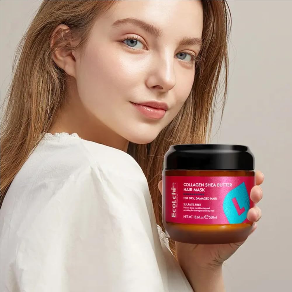 Ecolchi Collagen Hair Mask Deep Repair Conditioning Collagen Shea Butter Hair Treatment for Dry and Damaged Hair All Hair Types-200gm