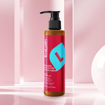 Ecolchi Collagen Leave-In Conditioner Cream Deep Restores Shea Butter Protein Cream Hair Treatment Smooth Glossy for Dry and Damaged All Hair Types 200ml 6.8 fl.oz