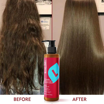Ecolchi Collagen Leave-In Conditioner Cream Deep Restores Shea Butter Protein Cream Hair Treatment Smooth Glossy for Dry and Damaged All Hair Types 200ml 6.8 fl.oz